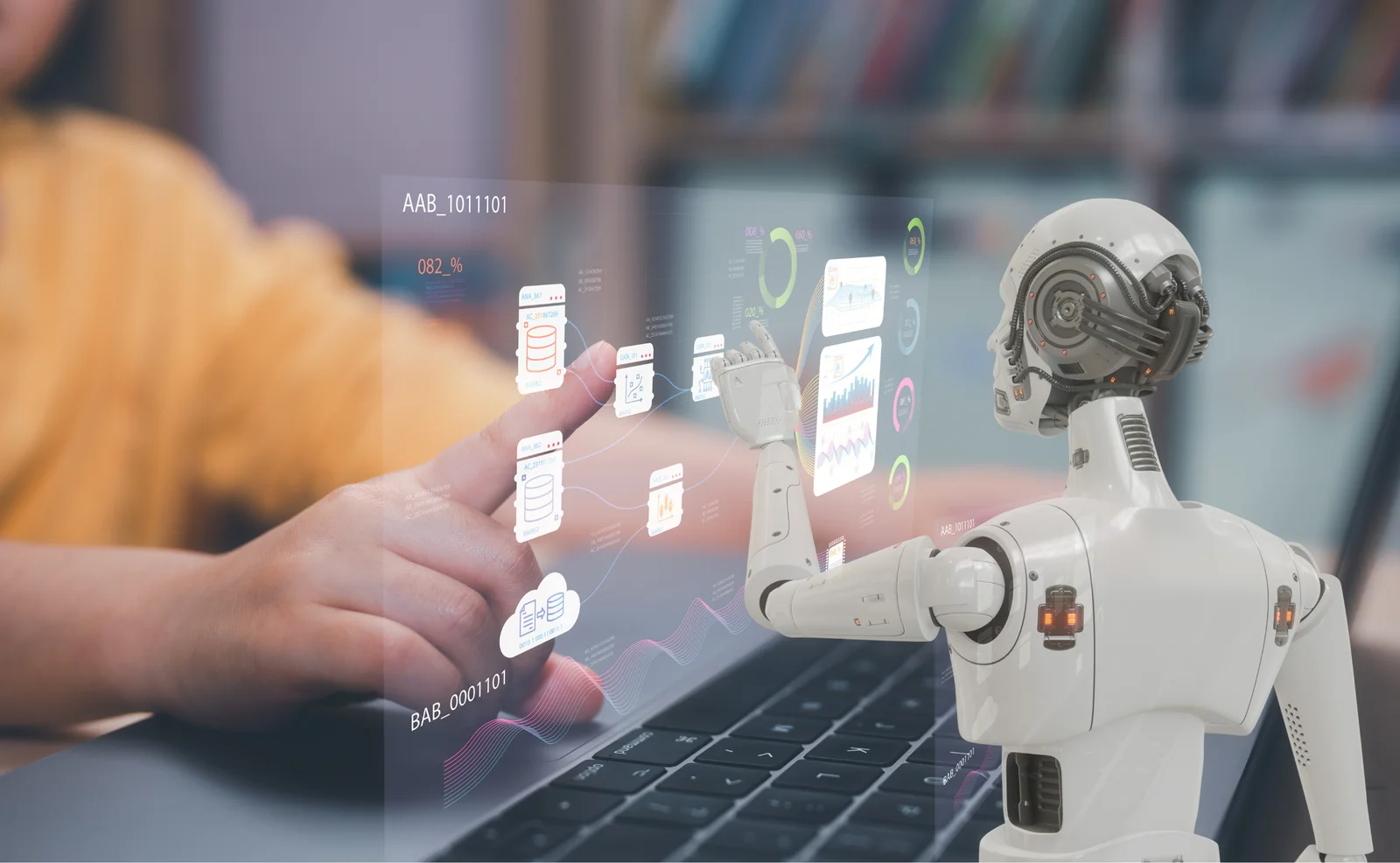 Child interacting with a robot and AI interface
